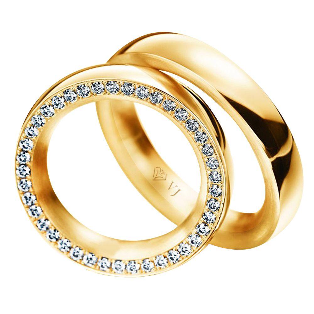 Aliancas e Joias para Sempre Par de Aliança Casamento e Noivado de Ouro 18K  com Diamante de 10 pontos