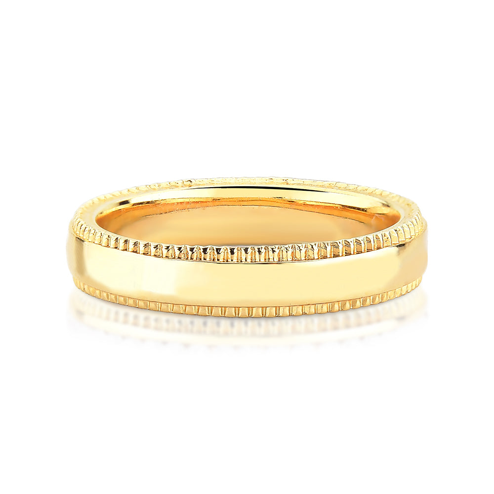 Aliança em Ouro Abaulada com Borda Trabalhada 4,1mm
