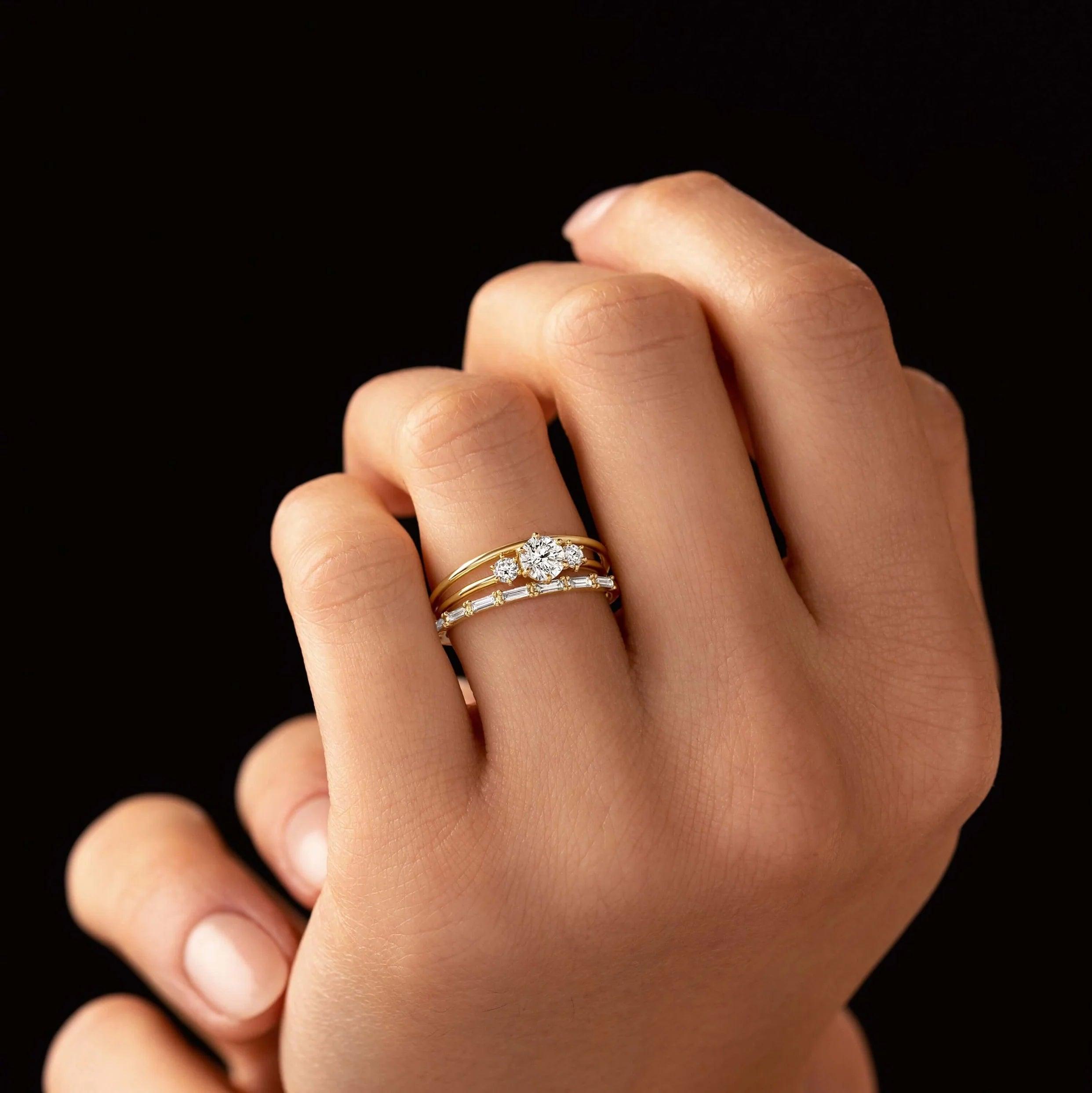 Anel de 3 Pedras 0.5ct ou 1ct Tempo - Volpi Joias