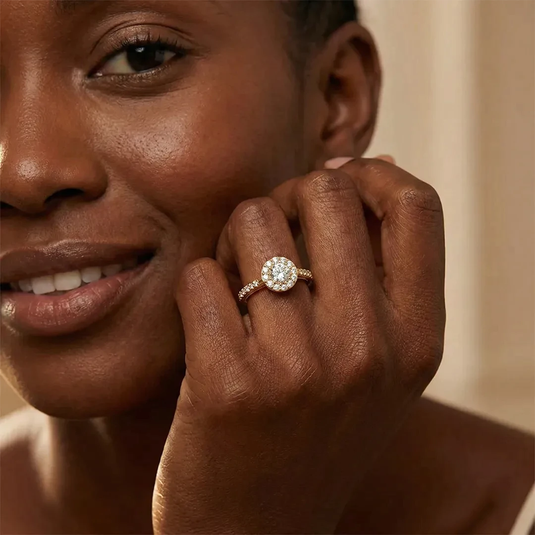 Anel de Noivado Halo com Moissanite de 50pts Joy