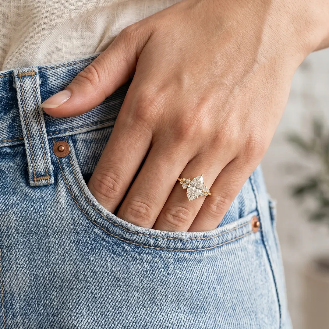 Anel de Noivado com Moissanite Navete de 1.5ct Aster