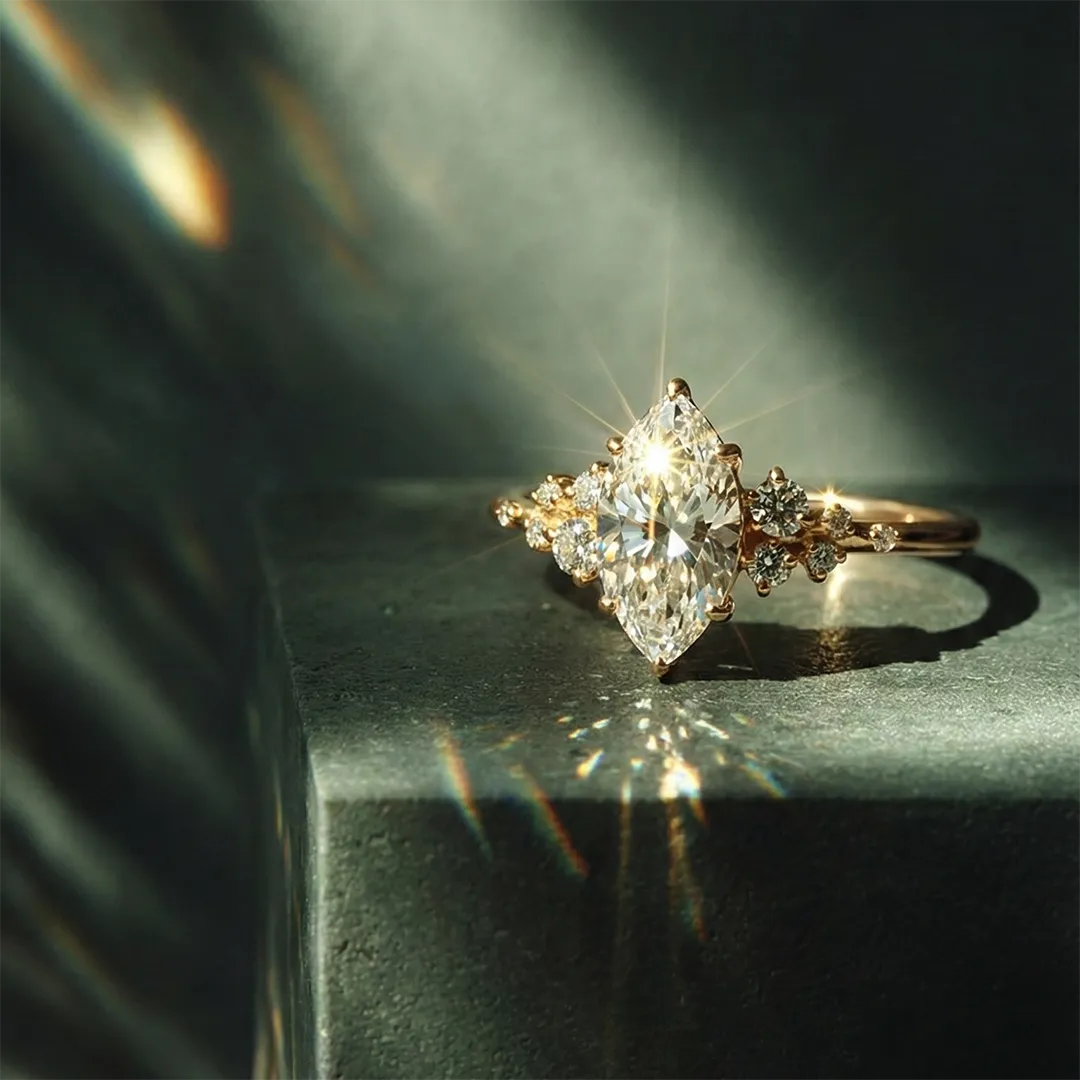 Anel de Noivado com Moissanite Navete de 1.5ct Aster