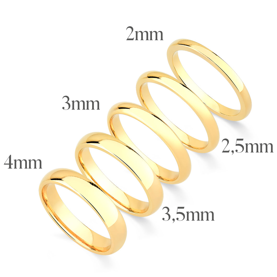 Aliança Tradicional Abaulada em Ouro 2 a 4mm