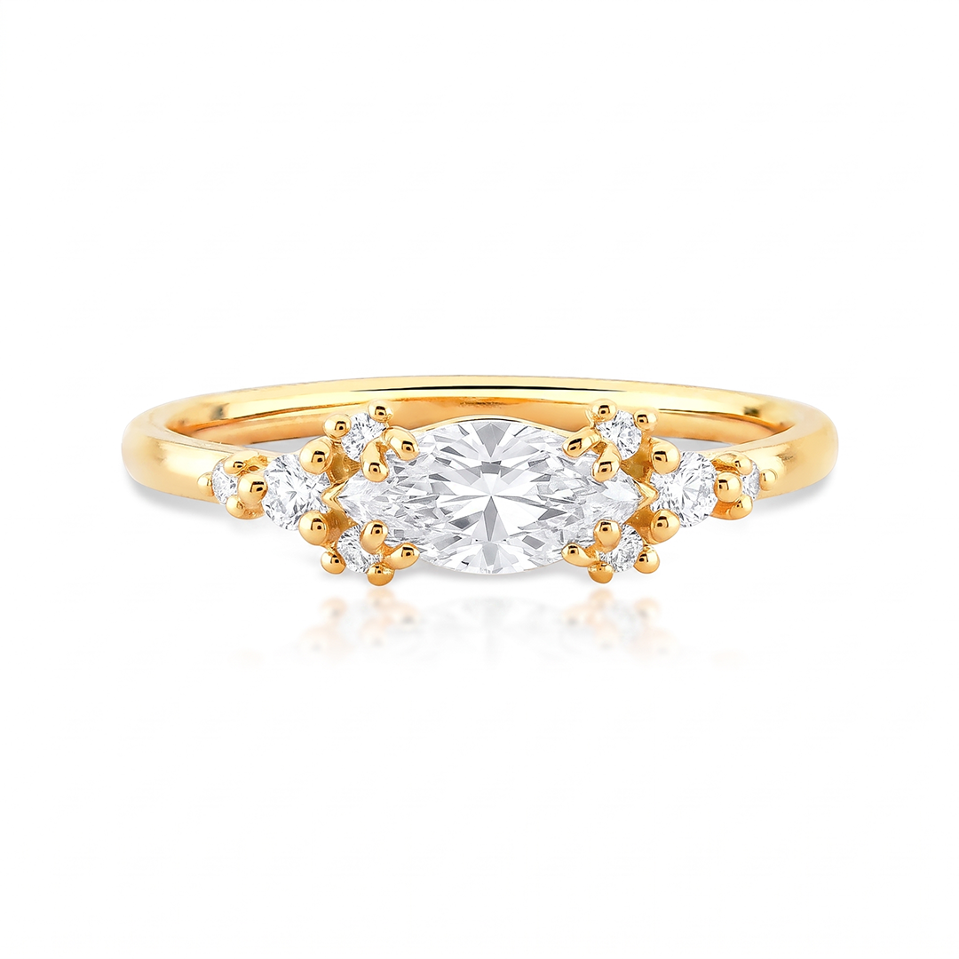Anel Horizon em Ouro com Navete 8x4mm