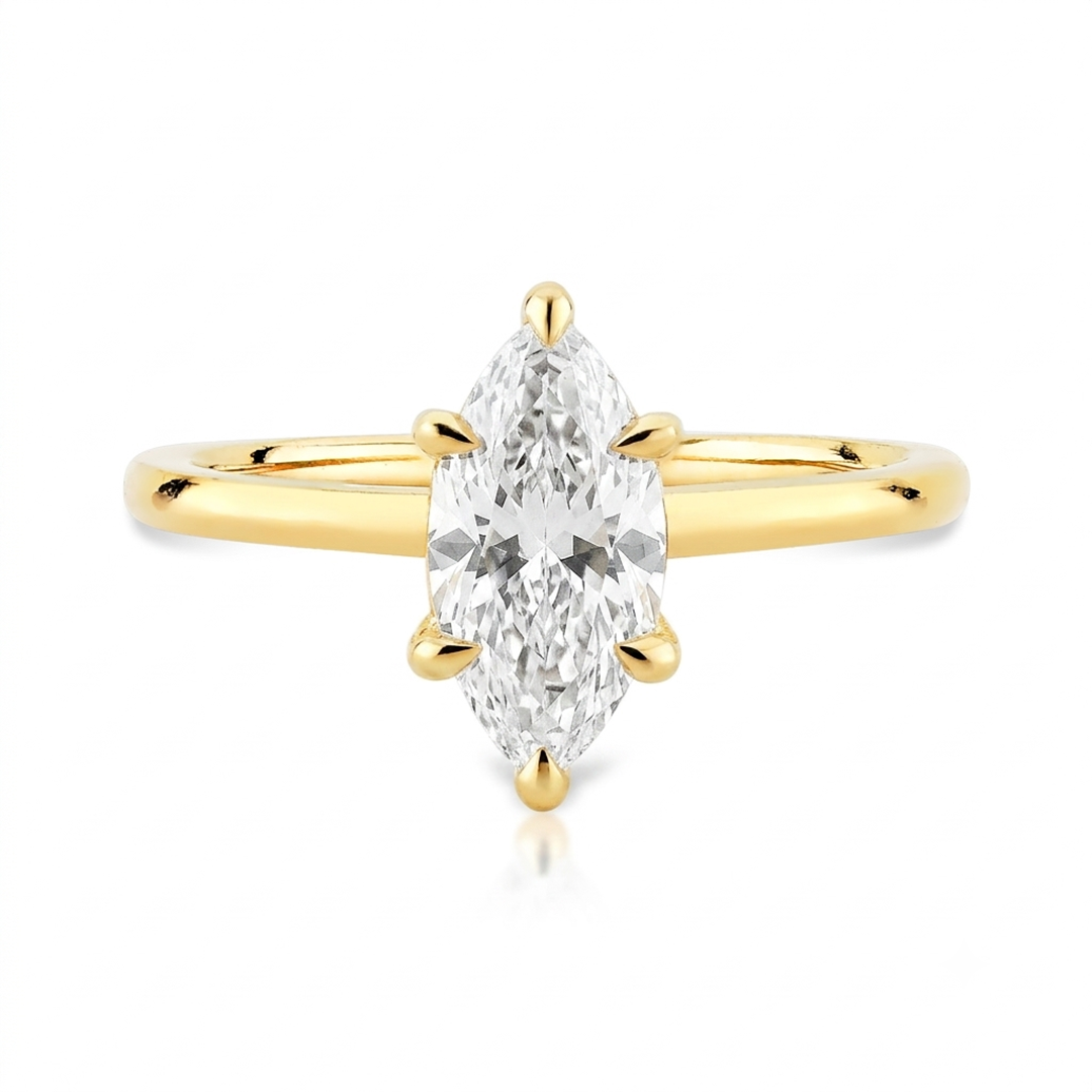 Anel Solitário em Ouro com Moissanite Navete 1.5ct Marie