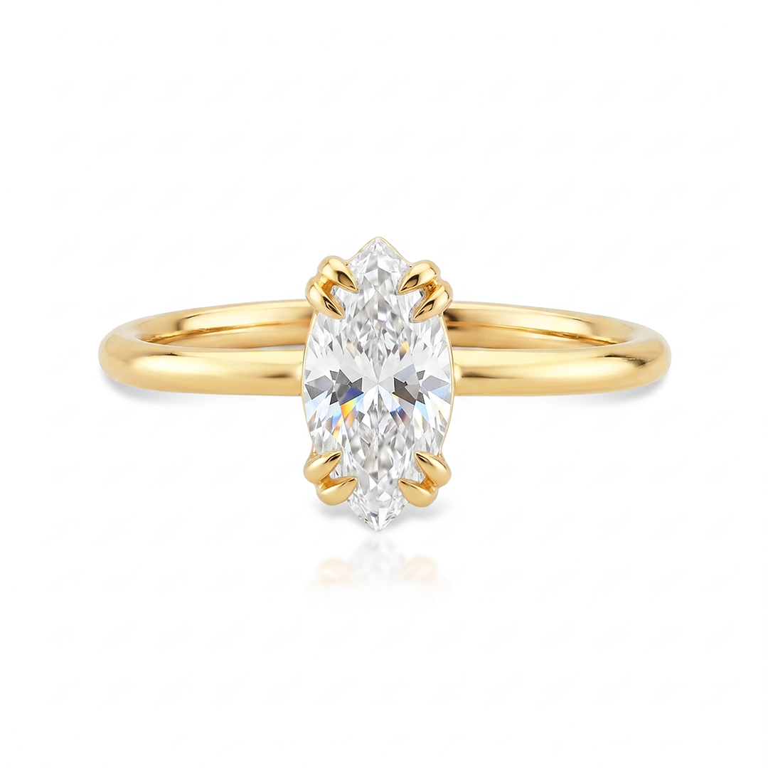 Anel Solitário em Ouro com Moissanite Navete 1ct Marquesa