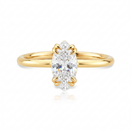 Anel Solitário em Ouro com Moissanite Navete 1ct Marquesa