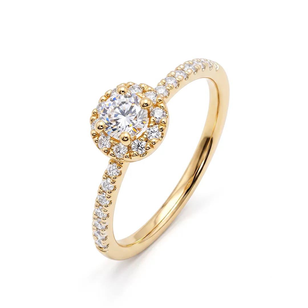 Anel de Noivado Halo com Moissanite de 15pts, 20pts ou 30pts