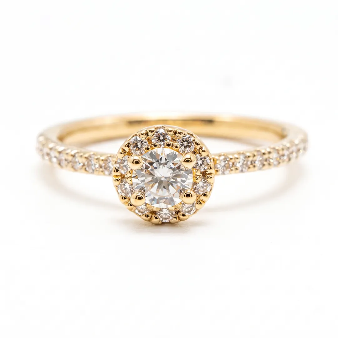 Anel de Noivado Halo com Moissanite de 15pts, 20pts ou 30pts