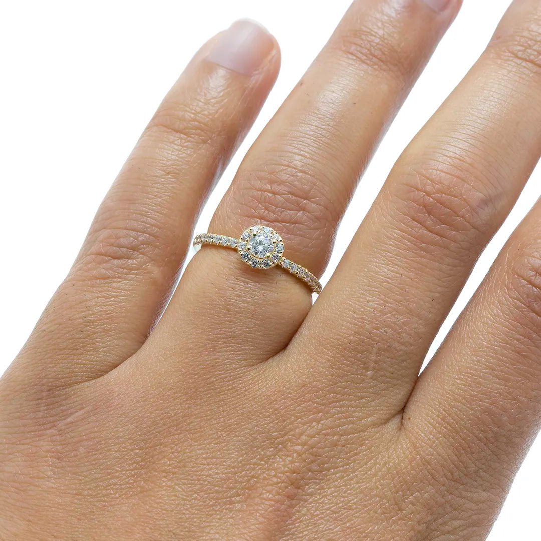 Anel de Noivado Halo com Moissanite de 15pts, 20pts ou 30pts