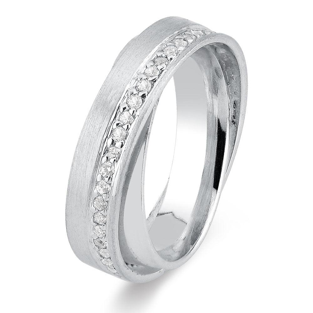 Alianças de prata foscas duplas com friso de diamantes híbridos Cód. 8564 - Volpi Joias