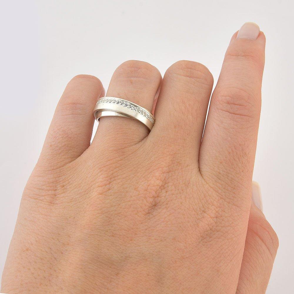 Alianças de prata foscas duplas com friso de diamantes híbridos Cód. 8564 - Volpi Joias