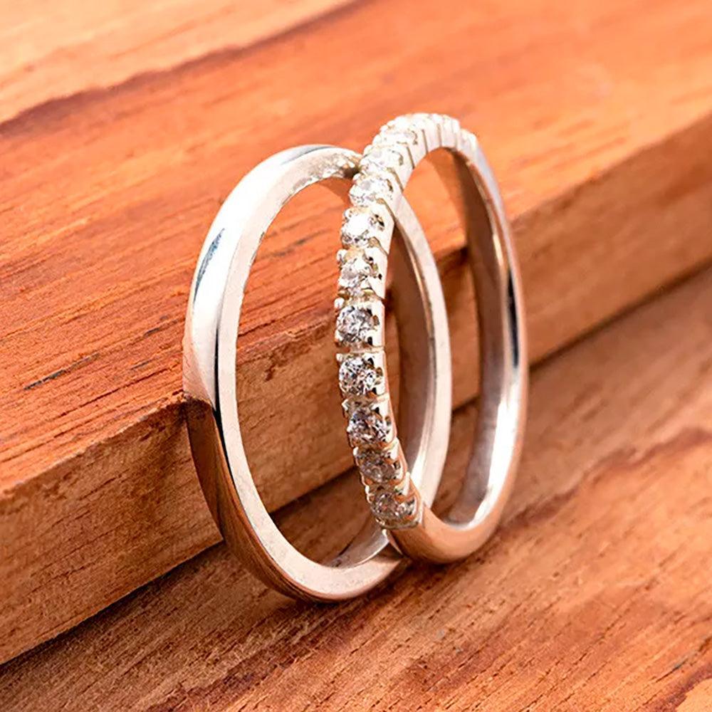 Aliança de Namoro com Aparador em Prata - Volpi Joias