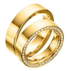 Alianças de Ouro 10k com 40 diamantes na feminina Cód. 693 - Volpi Joias