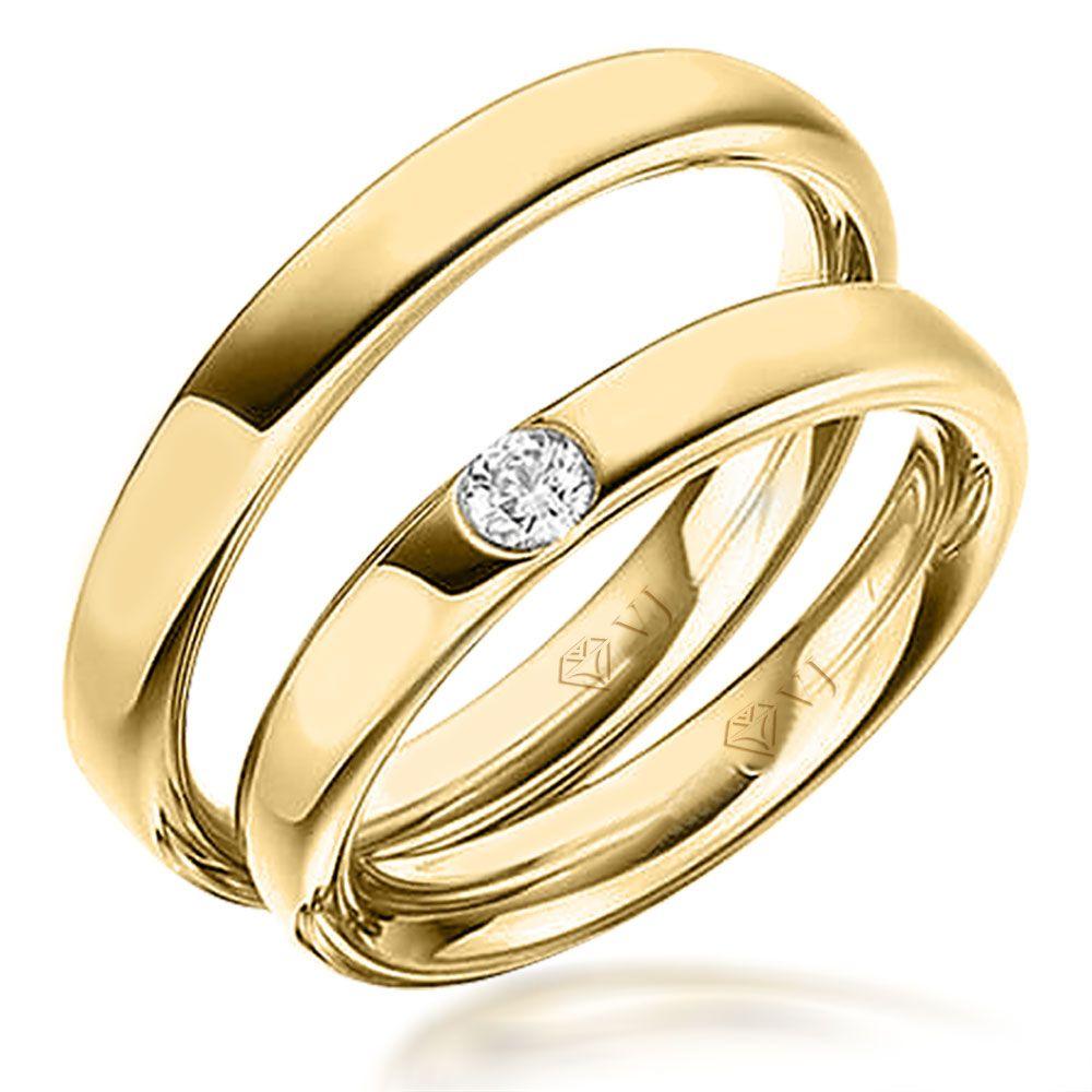 Alianças de Ouro com Diamante de 10 Pontos na Feminina Cód. 220 - Volpi Joias