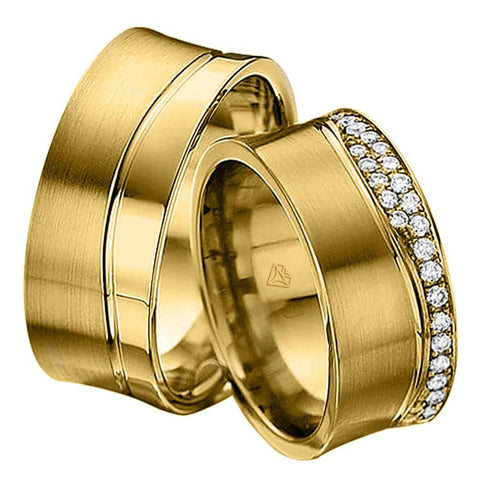 Alianças de Ouro côncavas com diamantes na feminina Cód. 433 - Volpi Joias