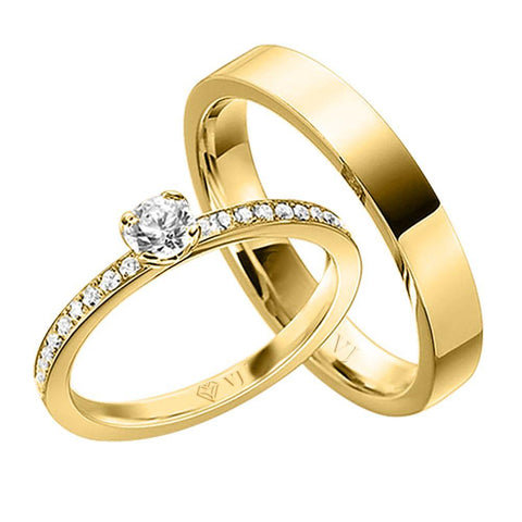 Alianças de Ouro Personalizadas com Diamantes na Feminina Cód. 565 - Volpi Joias