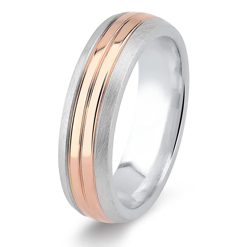 Alianças de Prata com Ouro Rosê 10k centro - Volpi Joias