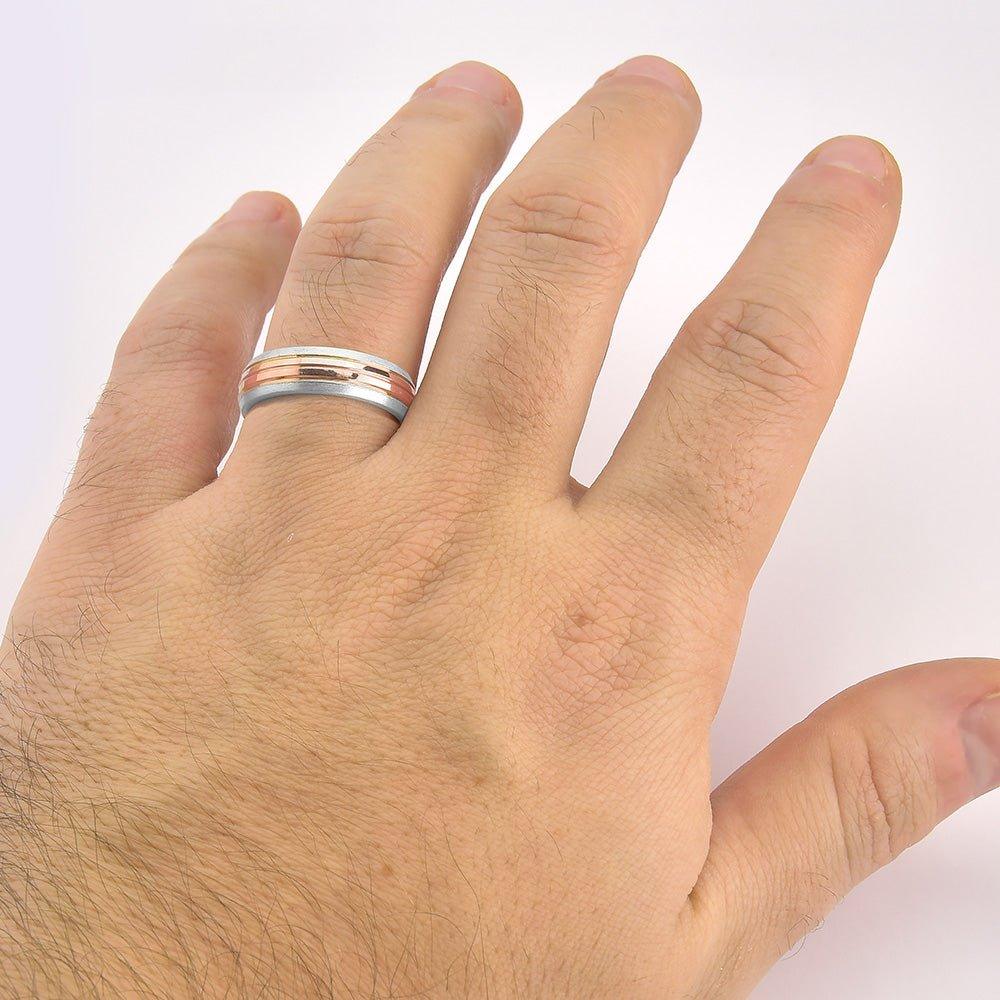 Alianças de Prata com Ouro Rosê 10k centro - Volpi Joias