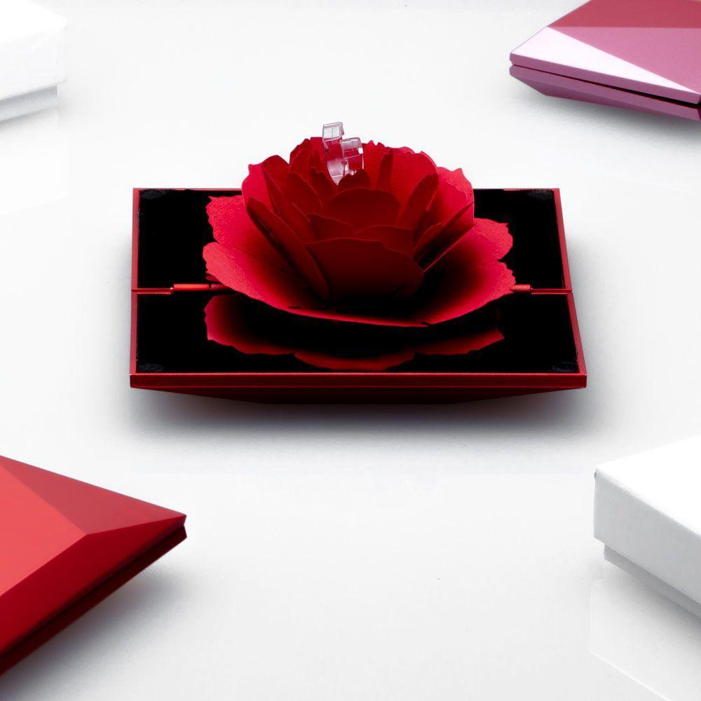 Caixinha de Anel 3D com Rosa Dentro Vermelha - Volpi Joias