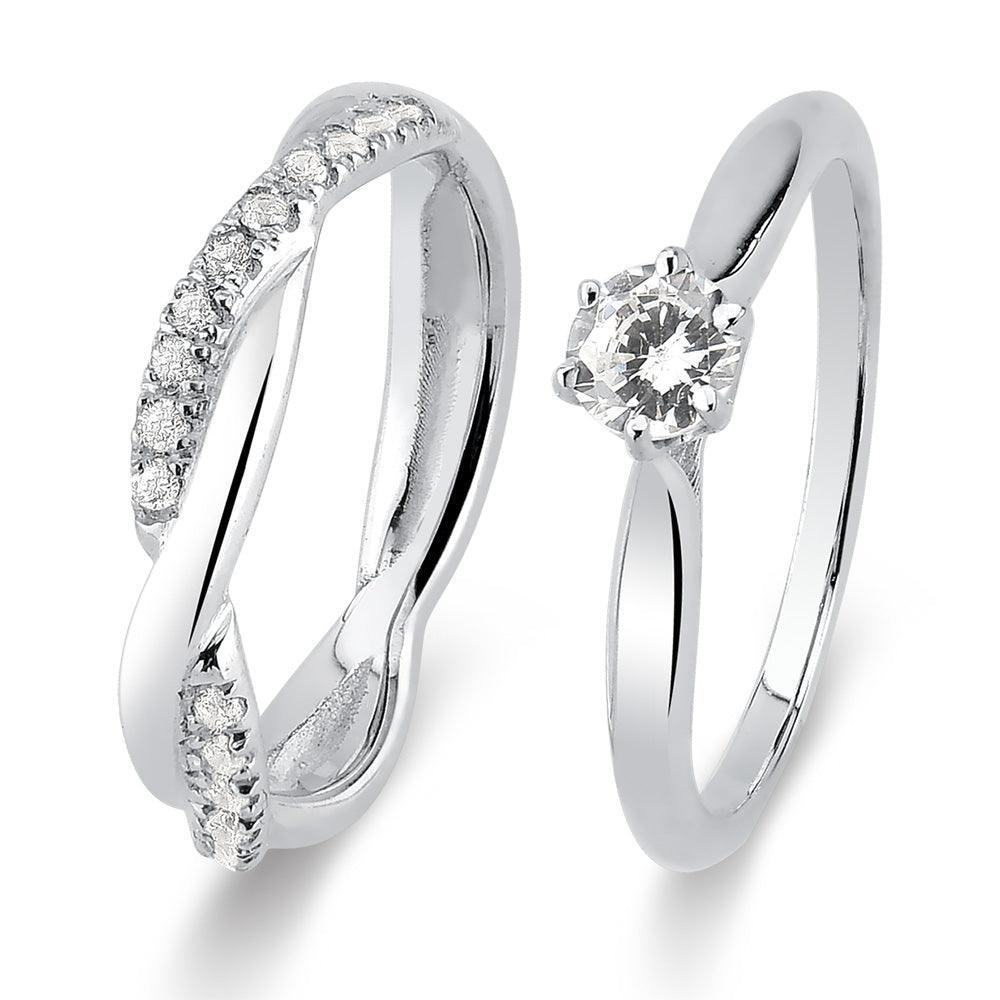 Par de alianças trançadas com pedras e anel - Volpi Joias